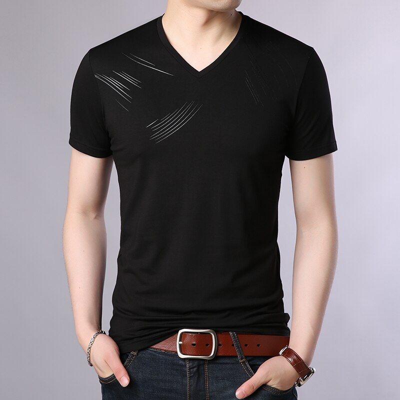 Mærke t-shirt mænd v-hals ensfarvet sommertrends streetwear toppe topkvalitet print kortærmet t-shirt herretøj