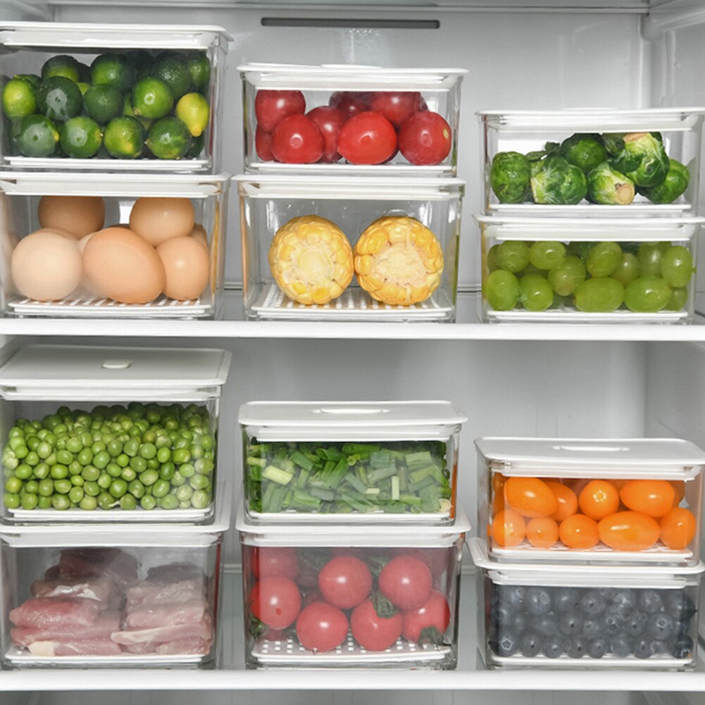 Refrigerator Food Storage Containers with Lids Kitchen Storage Seal Tank Plastic Separate Vegetable Fruit Fresh Box