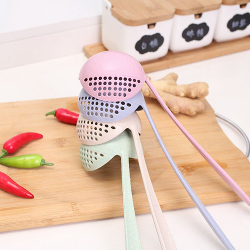 1 pezzo Lungo manico di un cucchiaio colino 2 in 1 caldo pentola pentola zuppa di grande cucchiaio da minestra cucina di cottura cucchiaio filtro gadget da cucina