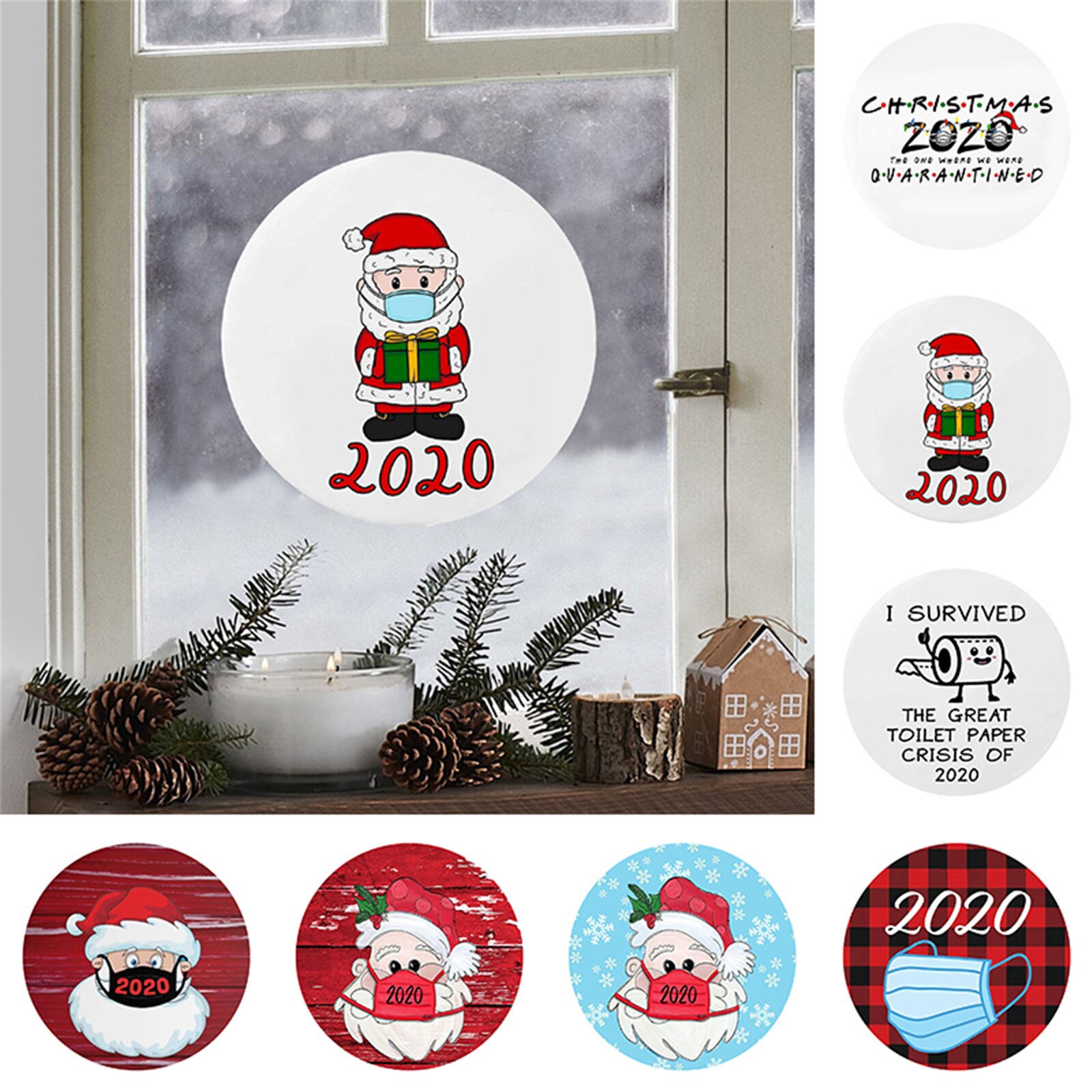 Paper Christmas DIY Deco Stickers Round Santa Claus Wear Mask Message " " 21cm Dia.