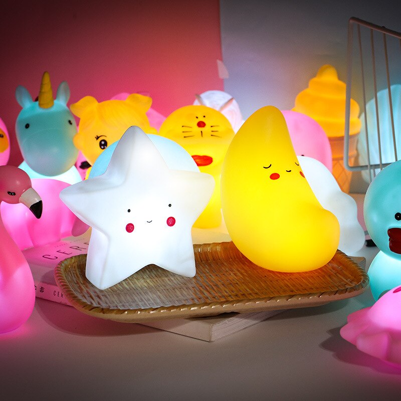 Wolken Zon Maan Sterren Eenhoorn Nachtlampje Kinderen Babyvoeding Decoratie Nachtlampje Soft Toy Dat Gloeit Gloeiende Pop