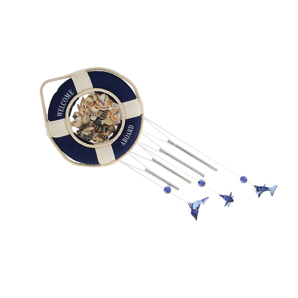 Boya de vida Vintage con concha náutica viento-decoración estilo CAMPANA PARA blanco y azul