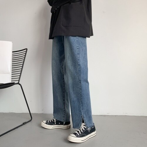 Baggy Jeans Men Side Slit BF Retro Plus Size 3XL Loose Mens Denim Trousers Straight All-match Spring Harajuku Trendy: Asian size S