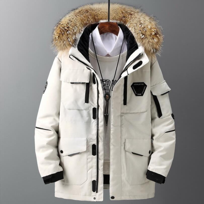 -30 Degree Couple Winter Down Jacket Men White Duck Down Parkas Coat Mid-length Large Fur Collar Down Thicken Coat Snow Overcoat