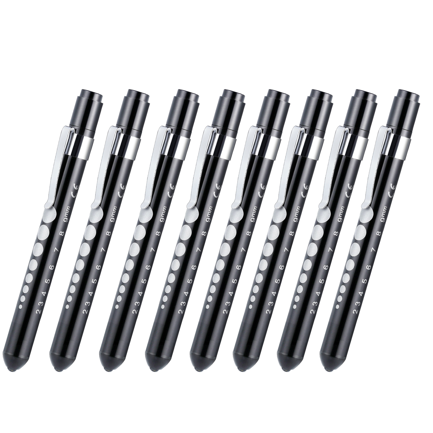 Stylo médical de poche en alliage d&#39;aluminium, 8 pièces, lampe torche Otoscope ophtalmoscope, lampe de poche LED pour le contrôle dentaire de la gorge: 8PCS Black Color