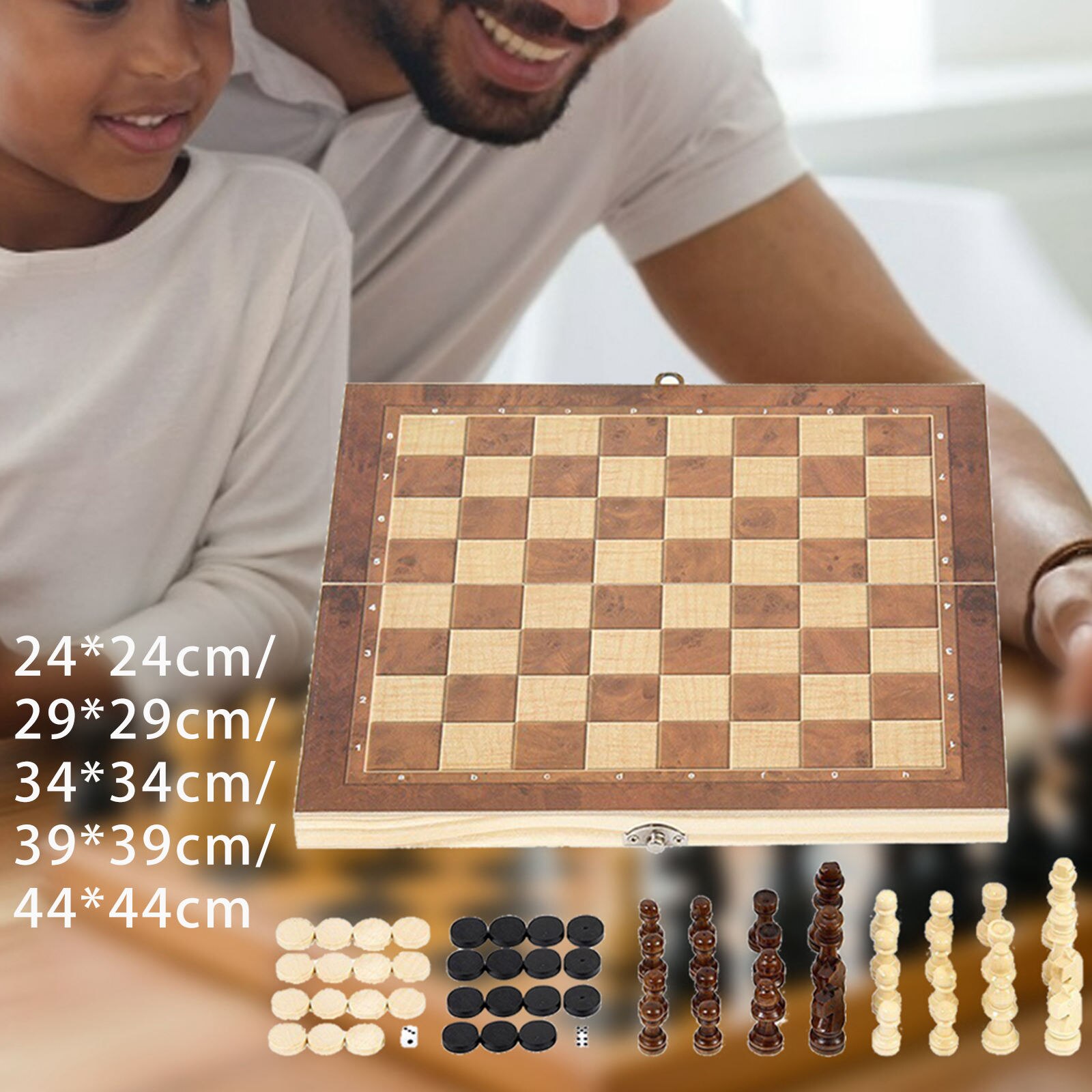 Checkers &amp; Chess Set, Wooden Chess Set for Kids and Adults, Storage Case for Piece, Handcraft Travel Chess Set