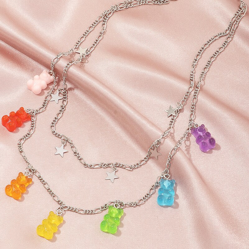1 stk håndlavet søde gummy tegneserie bjørn kæde lag halskæder slik farve vedhæng til kvinder kvindelige daglige smykker fest