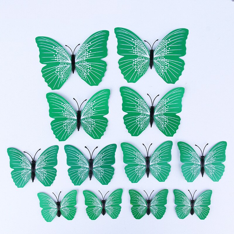 12 stücke Doppel Schicht Einzigen Schicht 3D Schmetterling Zauberstab Aufkleber auf der Zauberstab Heimat Dekor Schmetterling für Dekoration Magnet Kühlschrank aufkleber: Single Schicht Grün