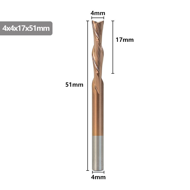 Left Hand Down Cutter 2 Flute Milling Cutter TiCN Coating CNC Router Bit 4/5mm Shank For Aluminum Cutting Tool Spiral End Mill: 4x17x51L
