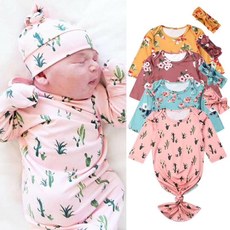 新生児花 Swaddles ブランケット長袖睡眠バッグヘッドバンドセット 0-6M