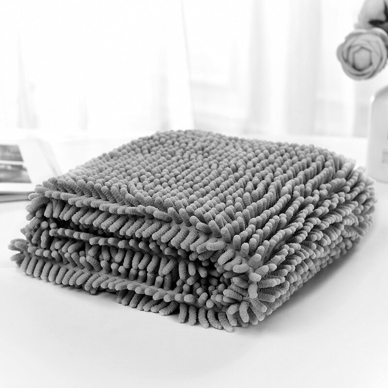 Absorbent Pet Bath Towel with Hand Pockets Microfibre Dog Drying Towel with 3 Sizes Chenille Fabric Machine Washable Pet Towels: Grey / 35x60 CM