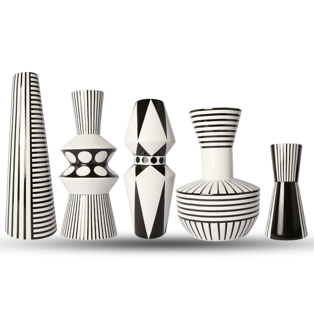 Vase géométrique en céramique noir et blanc, bouteille style scandinave moderne, décoration pour la maison, bureau, salon, de pendaison de crémaillère