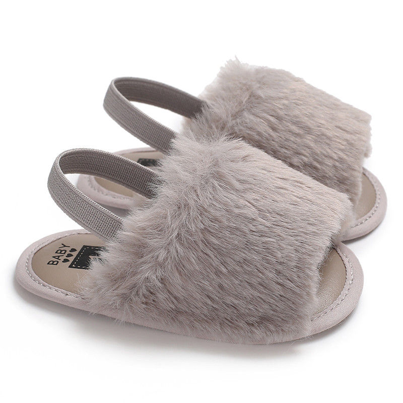 PUDCOCO US Cute Toddler Baby Boy Girl Princess Fluffy Fur Sandals Slippers Crib Home Winter Warm Shoes 0-18M: Gray / 12