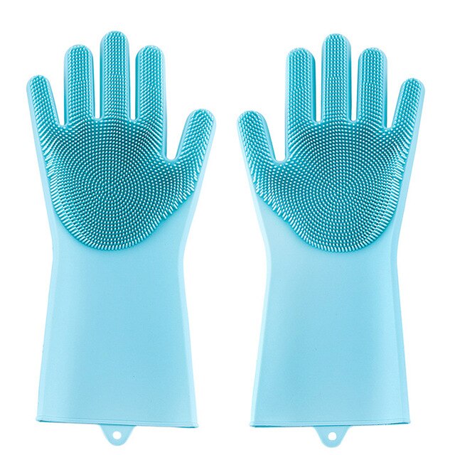 1 paire Silicone vaisselle gants magique Silicone nettoyage gant pour ménage épurateur caoutchouc cuisine propre outil vaisselle lavage gants: Blue