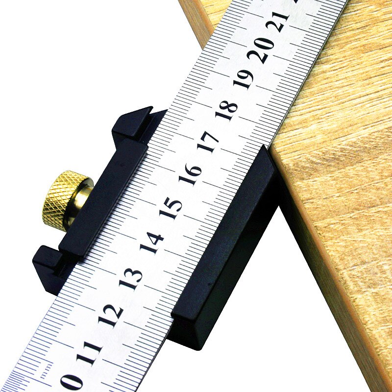 Stalen Liniaal Positionering Blok Stop Blok Houtbewerking Lijn Locator Diy Meten Vaste Stalen Liniaal W/300Mm Timmerwerk gereedschap: with ruler