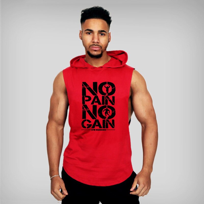 Summer Men's Gym Hooded Vest Fitness Sports Vest Large Size Men's Fitness Vest Sports Hooded Vest Loose Training Letter Top: Red / XXL