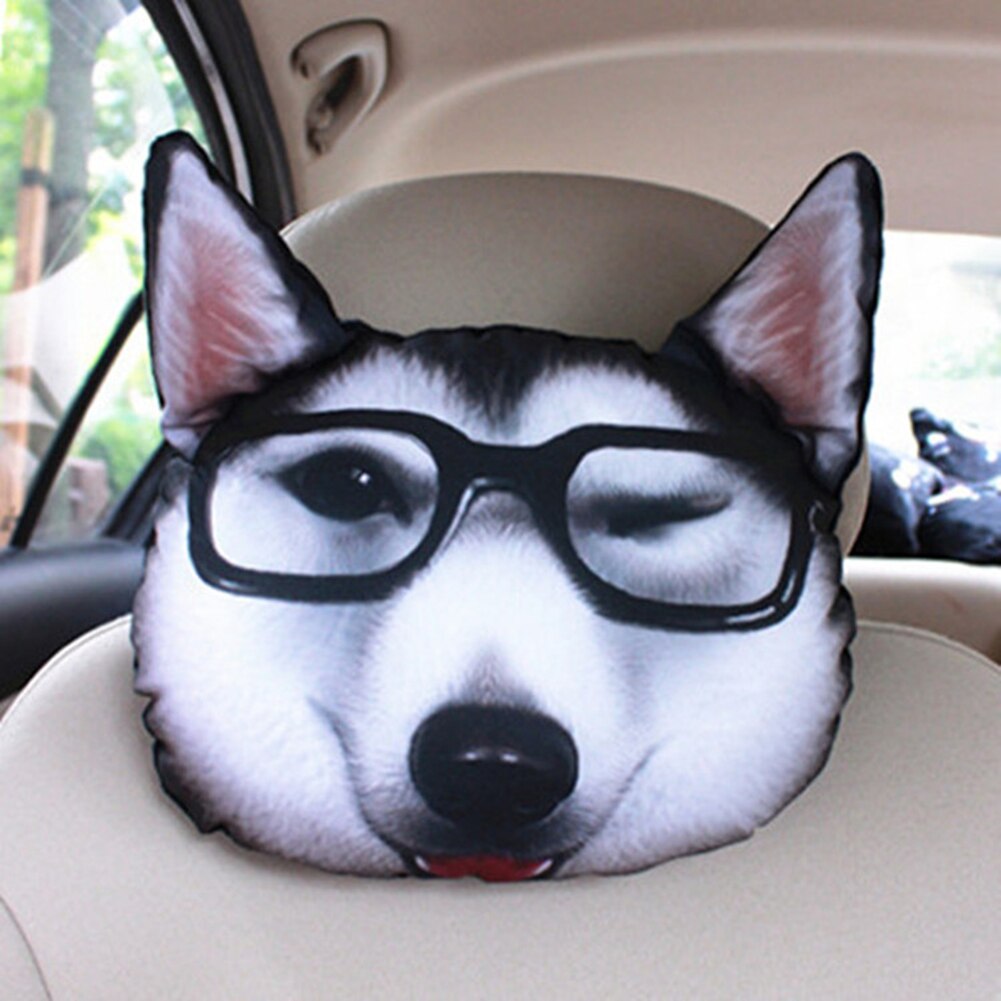 Appui-tête en forme d&#39;animal mignon pour voiture, coussin de cou et de tête de chien Cool, oreiller de taille avec noyau + coussins en charbon actif