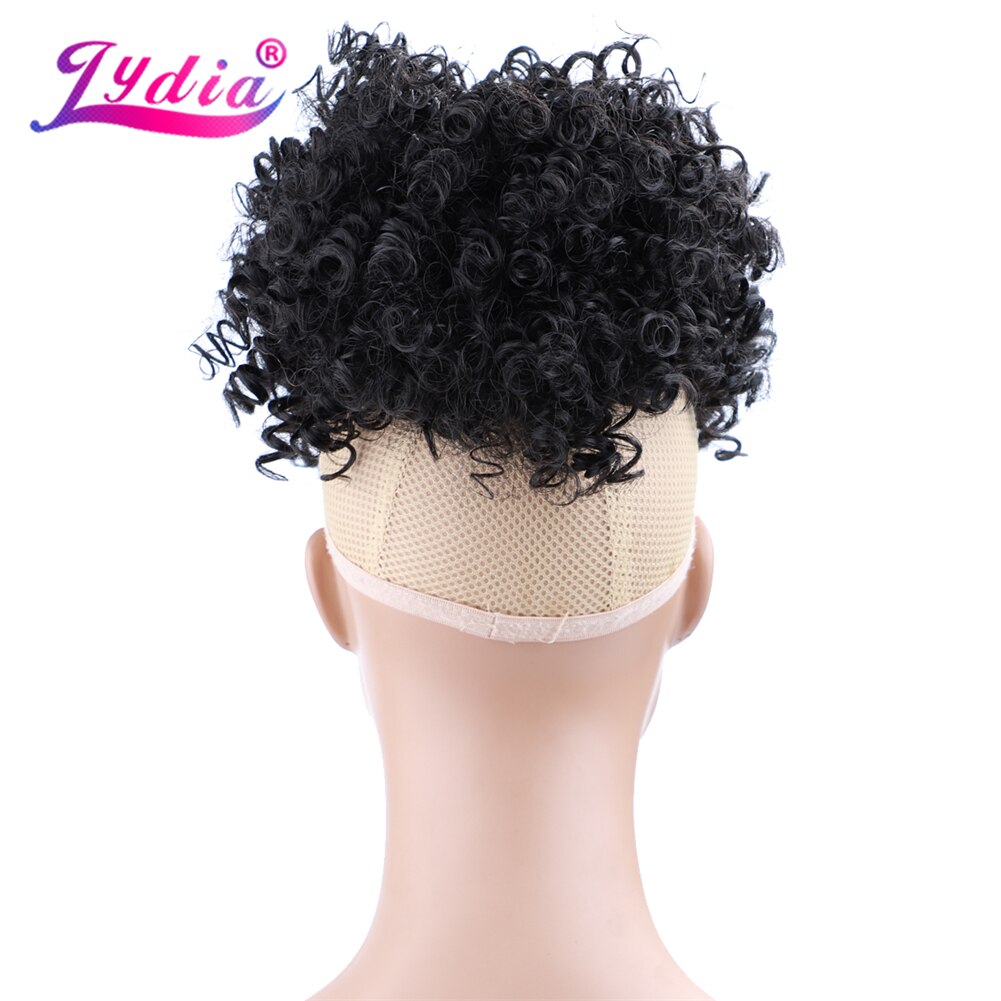 Lydia-coleta rizada Afro sintética de alta Puff con lazo, postizo corto, moño de urdimbre, Clip, extensión de pelo, 140g