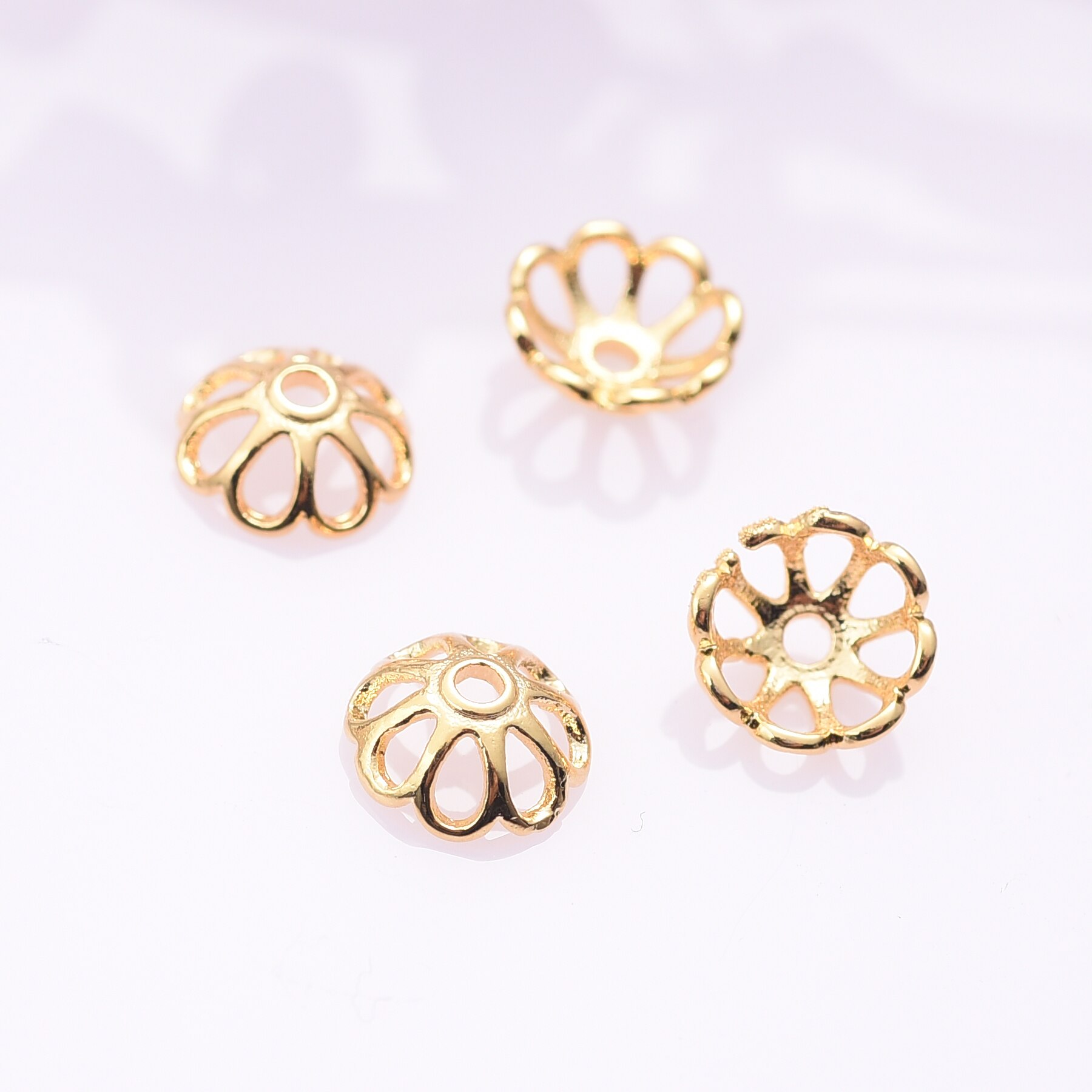 10 Stks/partij Hollow Flower Kralen Caps Real Vergulde Messing Bloem Sieraden Accessoires Voor Diy Ketting Oorbel Vrouwen Meisjes