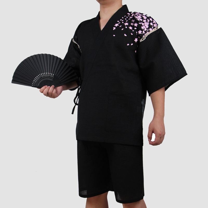 Hommes 100% coton Yukata Kimono costume hommes japonais traditionnel pyjamas ensemble été japonais Style peignoir avec short 050401