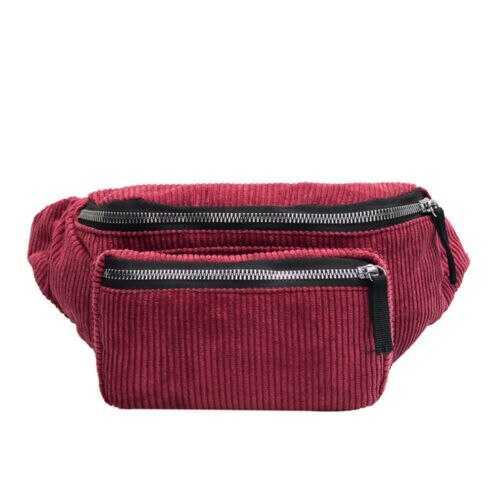 Damer kvinder taske corduroy bomuld bæltetaske afslappet solide talje pakker bryst taske vin rød sort brun lyserød 4 farver: Burgunder