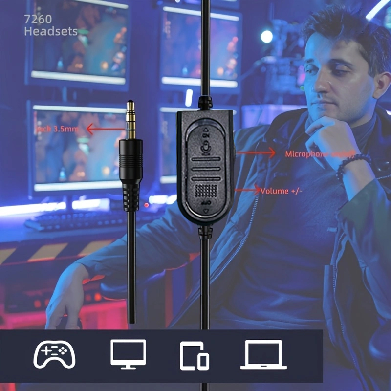 Cuffie Gaming Over-Ear - Headset Cablato con Microfono - Control Volume - 300g - per Laptop, Desktop, Dispositivi Gaming