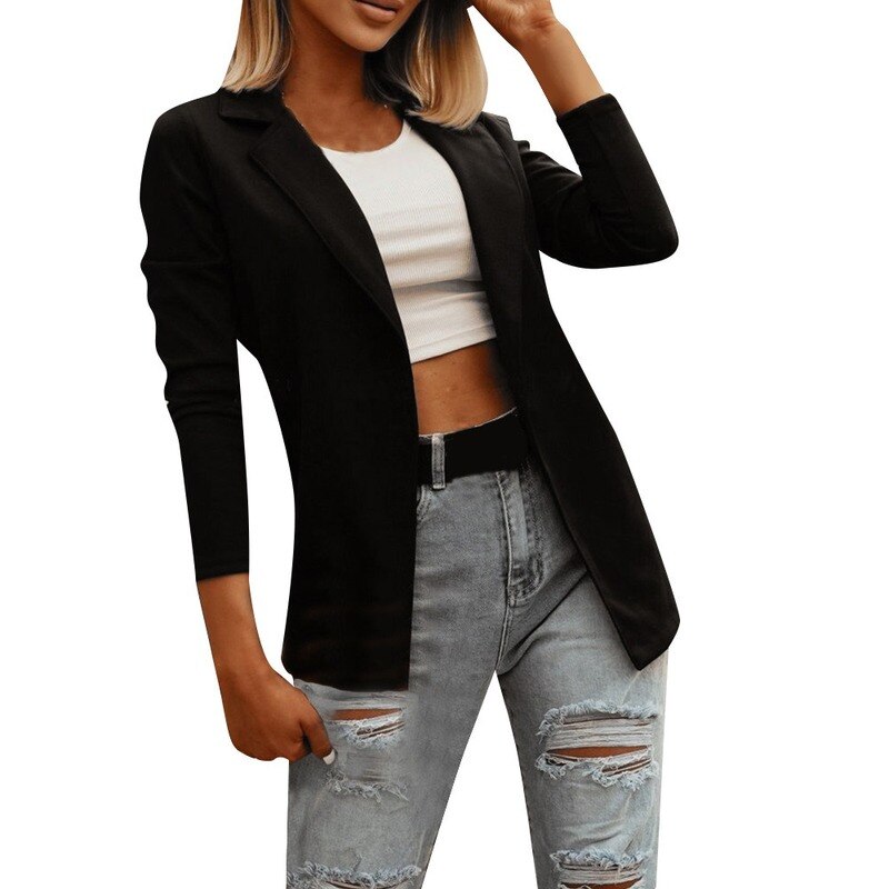 Chaqueta de manga larga sin botones para mujer, traje informal europeo y americano para ir al trabajo, color sólido, primavera