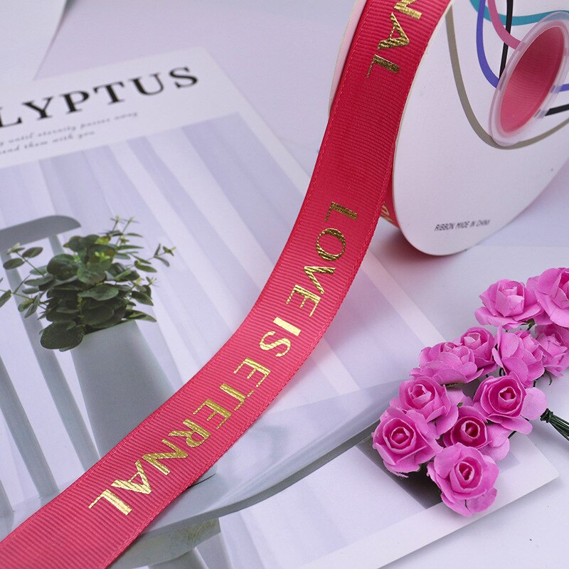 25mm 5Yards Ribbon Bronzing English Letters Printed Ribbons Floral Happy Birthday Packaging DIY Tie Handmade Material: 03