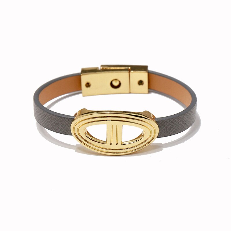 Simple Metal Ornament Women PU Leather Bracelets Red Bracelet& Bangles Orange Brown Color Girls Bracelets