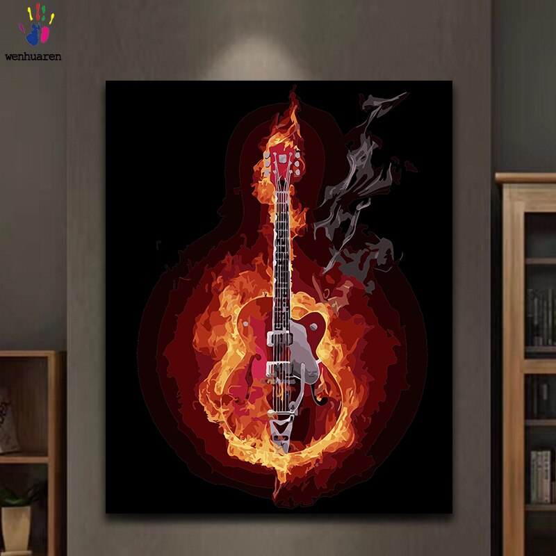 DIY Coloring paint by numbers Electric guitar burned by fire paintings by numbers with kits 40x50 framed