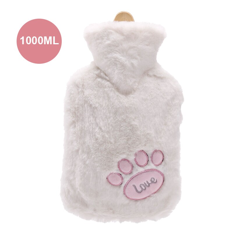 1000Ml Leuke Water Flessen Met Soft Cover Draagbare Winter Warm Water Fles Handwarmer Meisjes Hand Voeten Warmte jug: 1000ML white