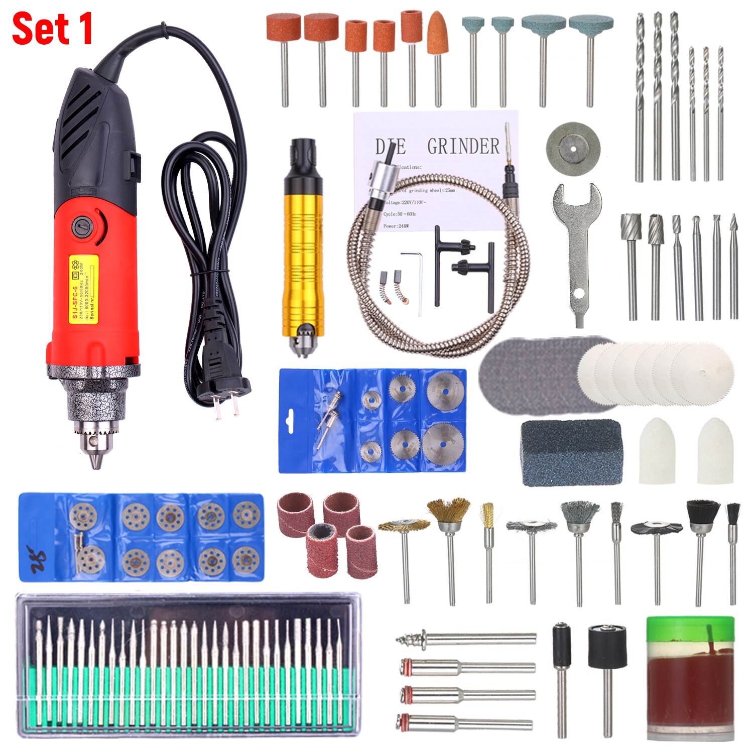 240W Electric Drill Rotary Tool Kit Variable Speed Angle Grinder Tool Multifunction Electric Drill Sander Cutting Polishing Tool