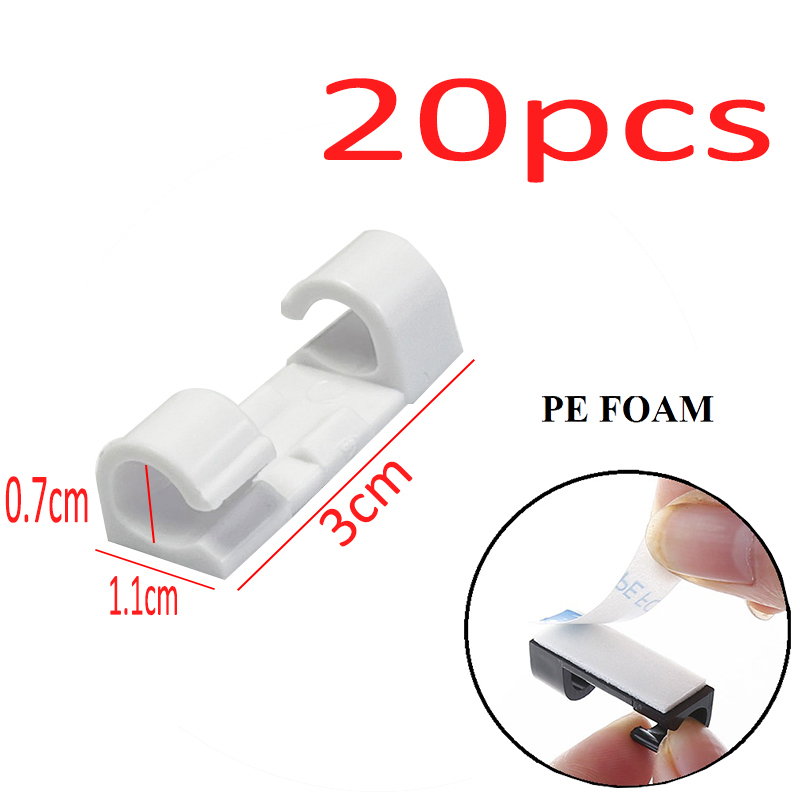 20/5 stk. kabelklemmer selvklæbende kabelorganisator ledningshåndteringssystem ledningsholder til ledningshåndtering skrivebord bil kontor hjem: Sort