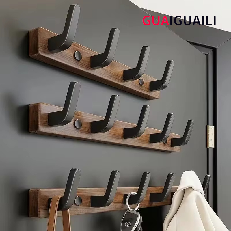 Gancho de madera de nogal para colgar ropa, soporte de tapa para colgar en la pared sin perforaciones, gancho para colgar en la puerta, llavero sin perforar