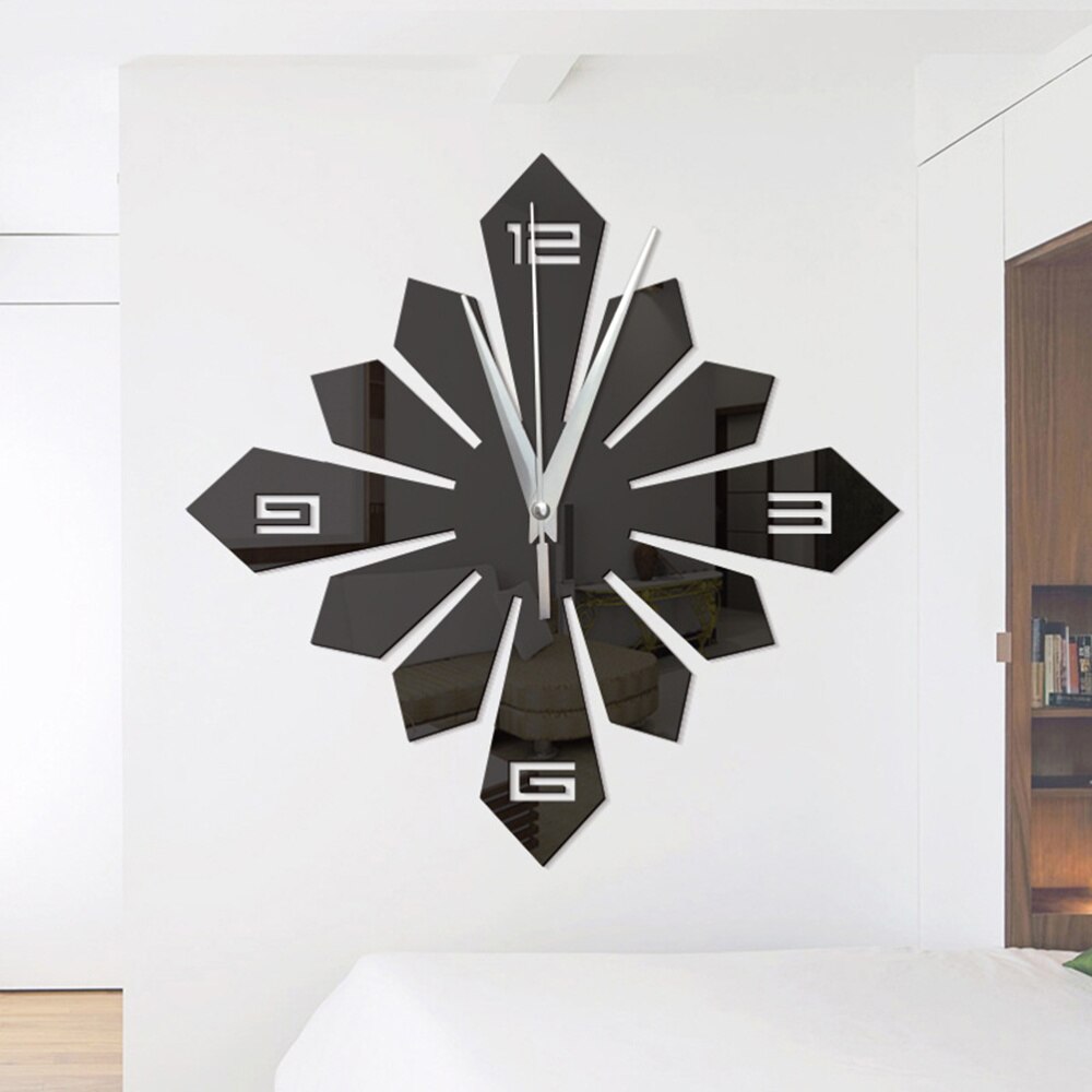 Wall Hanging Clock Modern Household Kitchen Room Decor Acrylic Arrow Mirror Hollow Decor Numeral Wall Clock without Battery