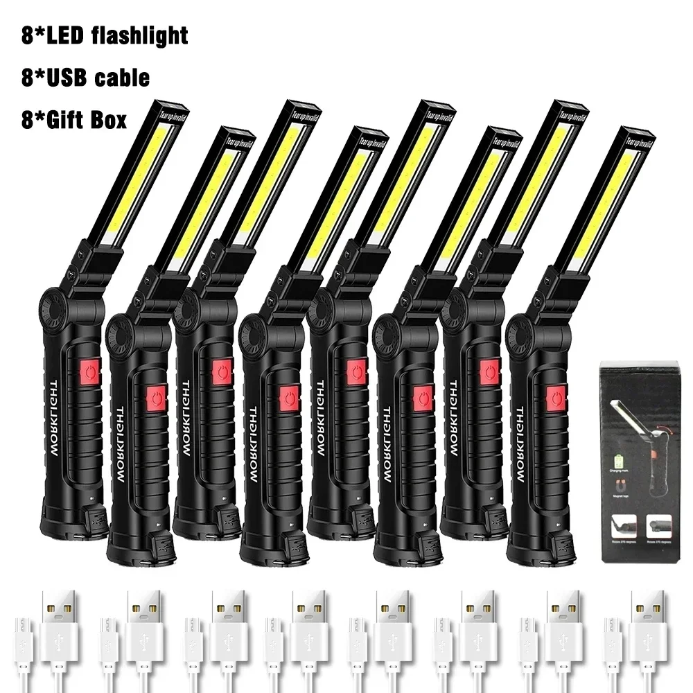 COB LED opvouwbare zaklamp Ingebouwde batterij USB oplaadbare magnetische zaklamp 5 verlichtingsmodi Hanglamp voor campinglantaarn