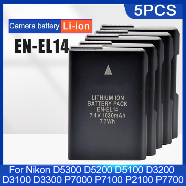 7.4V 1030Mah EN-EL14 EN-EL14A ENEL14 Camera Accu Voor Nikon D5300 D5200 D5100 D3200 D3100 D3300 P7000 P7100 p2100 P7700: 5PCS