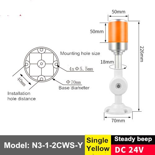 LED Stack Lamp 24V Industrial LED Signal Tower Alarm Caution Light With Buzzer Safety Foldable Warning Light for Machine Tool: N3-1-2CWS-Y