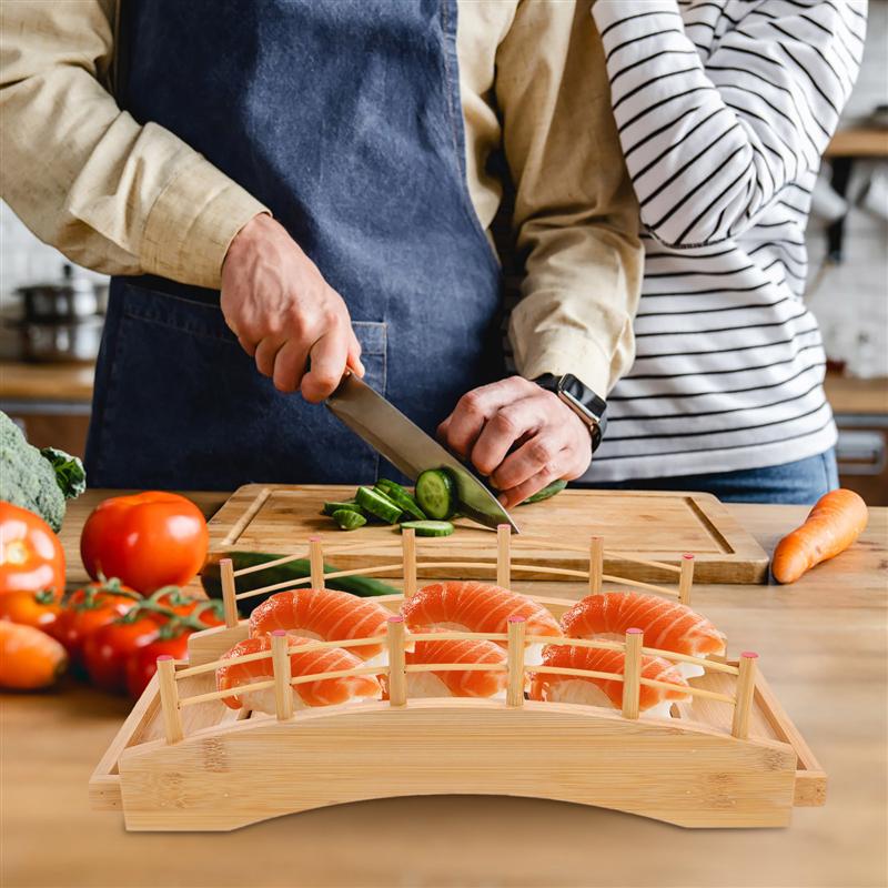 1pc Bamboo Sushi Tray Sushi Plate Sushi Container Practical Sushi Board Bamboo Sushi Sashimi Plate Arch Bridge (Yellow)