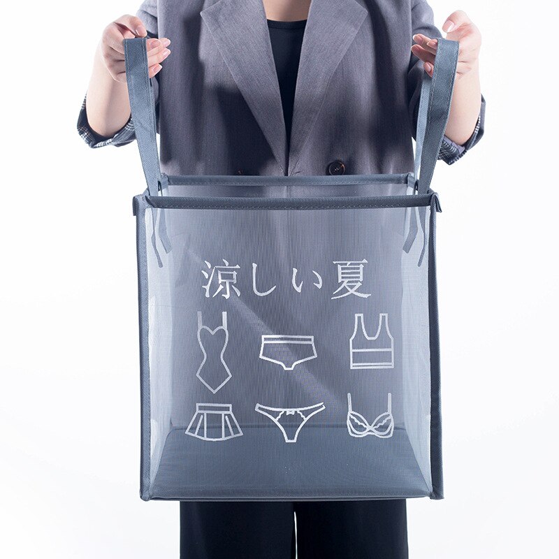 Foldable Laundry Basket Mesh breathable dirty clothes basket Simple bathroom home storage basket two Sizes
