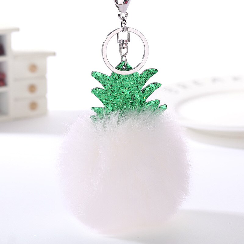 Pluizige Faux Fur Ball Pompom Sleutelhanger Vrouwen Bag Charms Kerstboom Ananas Sleutelhanger Trinket Auto Sleutelhanger Kettingen 2C0322: 2