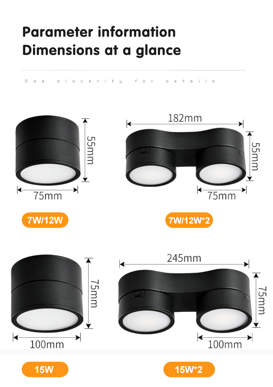 Surface Mounted LED Downlight 2 Head Dimmable Rotatable Foldable Lamp Ceiling Spot Light For Indoor Lighting