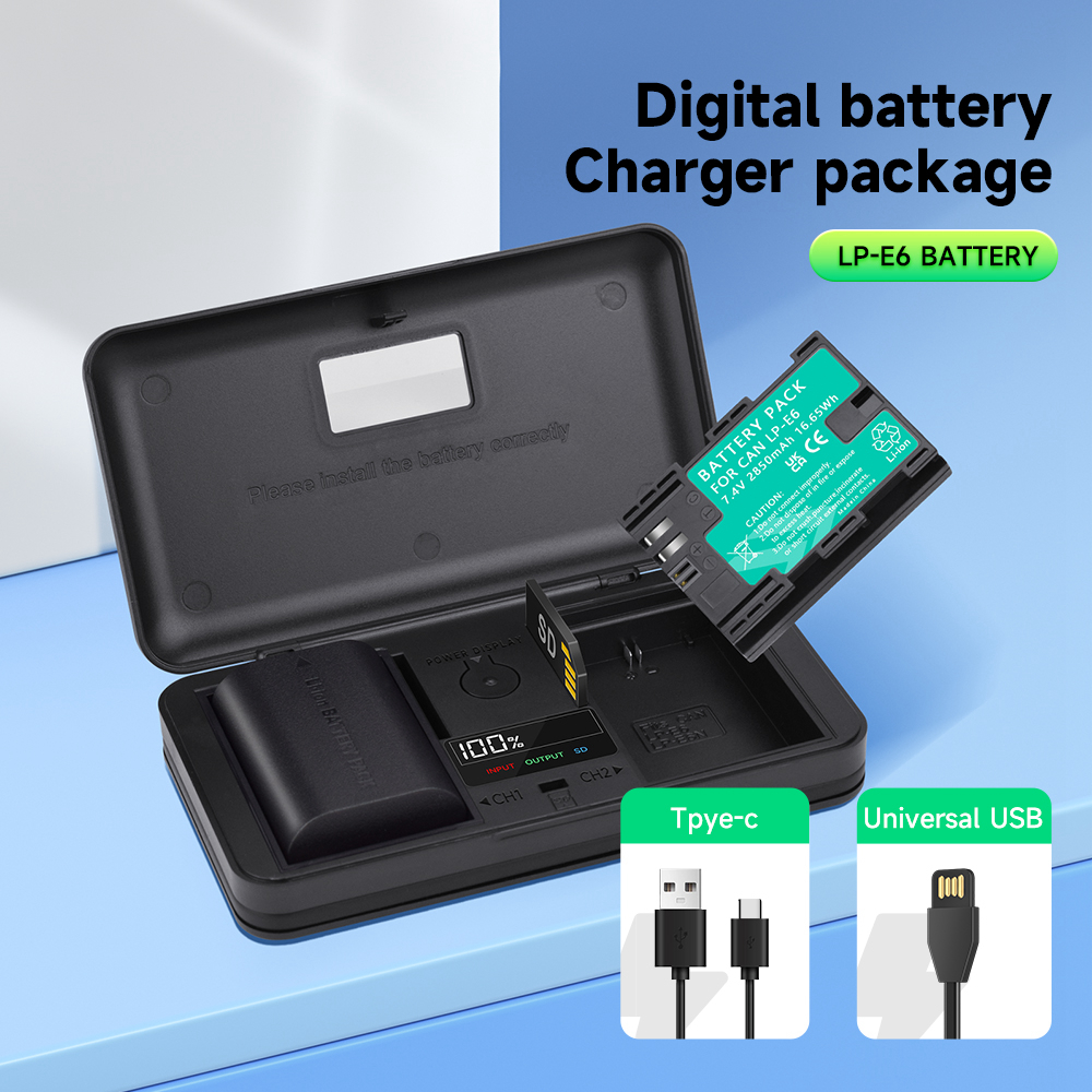 2850mAh LP-E6 LP E6 LPE6 E6N Bateria + caixa de armazenamento Carregador Para Canon EOS 5DS R 5D Mark II III 5D 6D 7D 70D 80D EOS 60D Câmeras