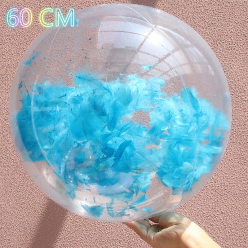 Summer Party Swimming Beach Ball Transparent Flash PVC Inflatable Color Sequins Feather Family Interaction Ball: 08 60cmn