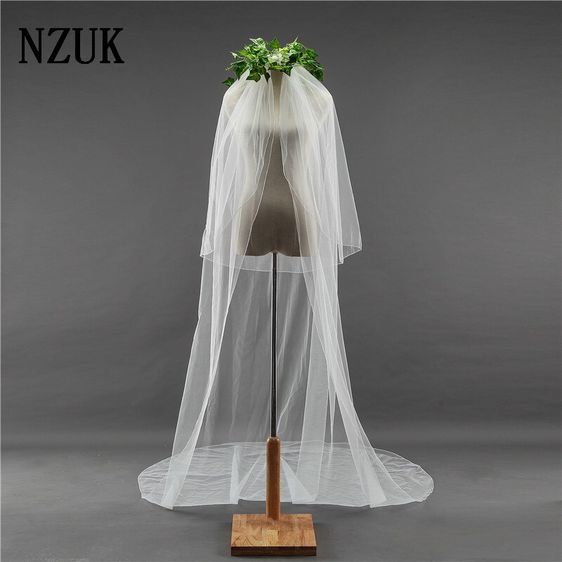 Velo De Novia De tul De 3 M De largo, velo De Novia nupcial con borde De cinta De dos capas, accesorios De boda, Velos De Novia Veu De Noiva Longo