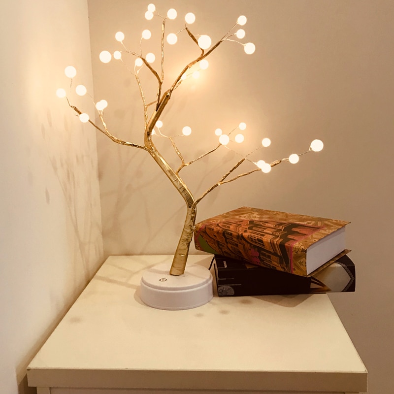 Night Light Mini Sensor Control Energy Saving Lamp Tree For Living Room Bedroom Lighting USB Battery-Operated Pearl