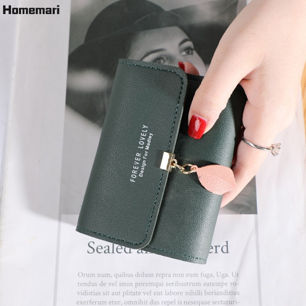 Homemari mulheres couro do plutônio carteiras femininas bolsas longas sacos de dinheiro folha telefone bolso senhoras carteira titular do cartão embreagem mujer 2021: Short-green