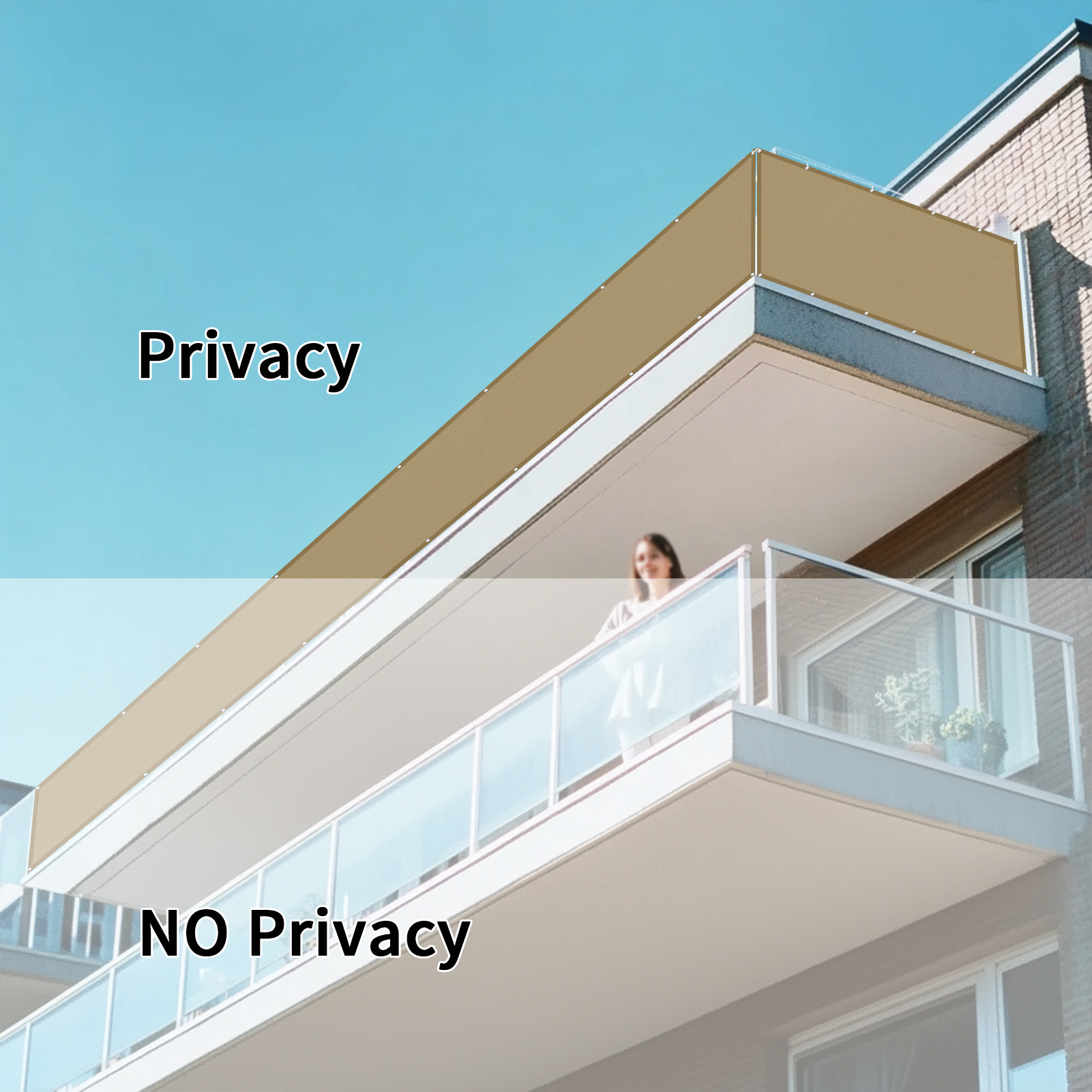 Vanntett balkongskjerming skyggeduk skjold terrasseseil uv-beskyttelse balkongskjerming med maljer og kabelstrips