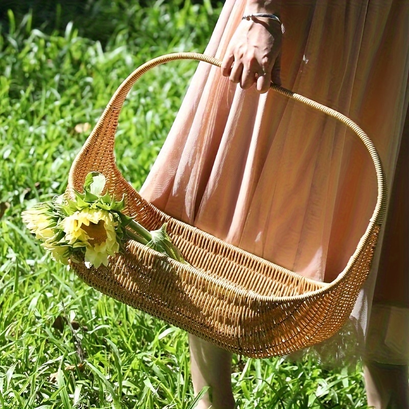 Cesta de pan tejida a mano y bandeja de frutas en ratán natural, cesta de estilo rústico para servir pan y frutas