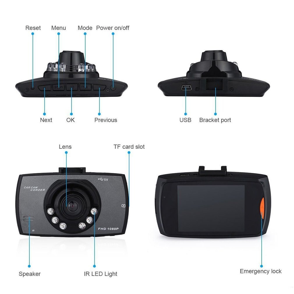 Catuo hd-inspelare video bilkamera  g30 2.4 " full hd dash cam 120 grader vidvinkel rörelsedetektering nattseende g-sensor